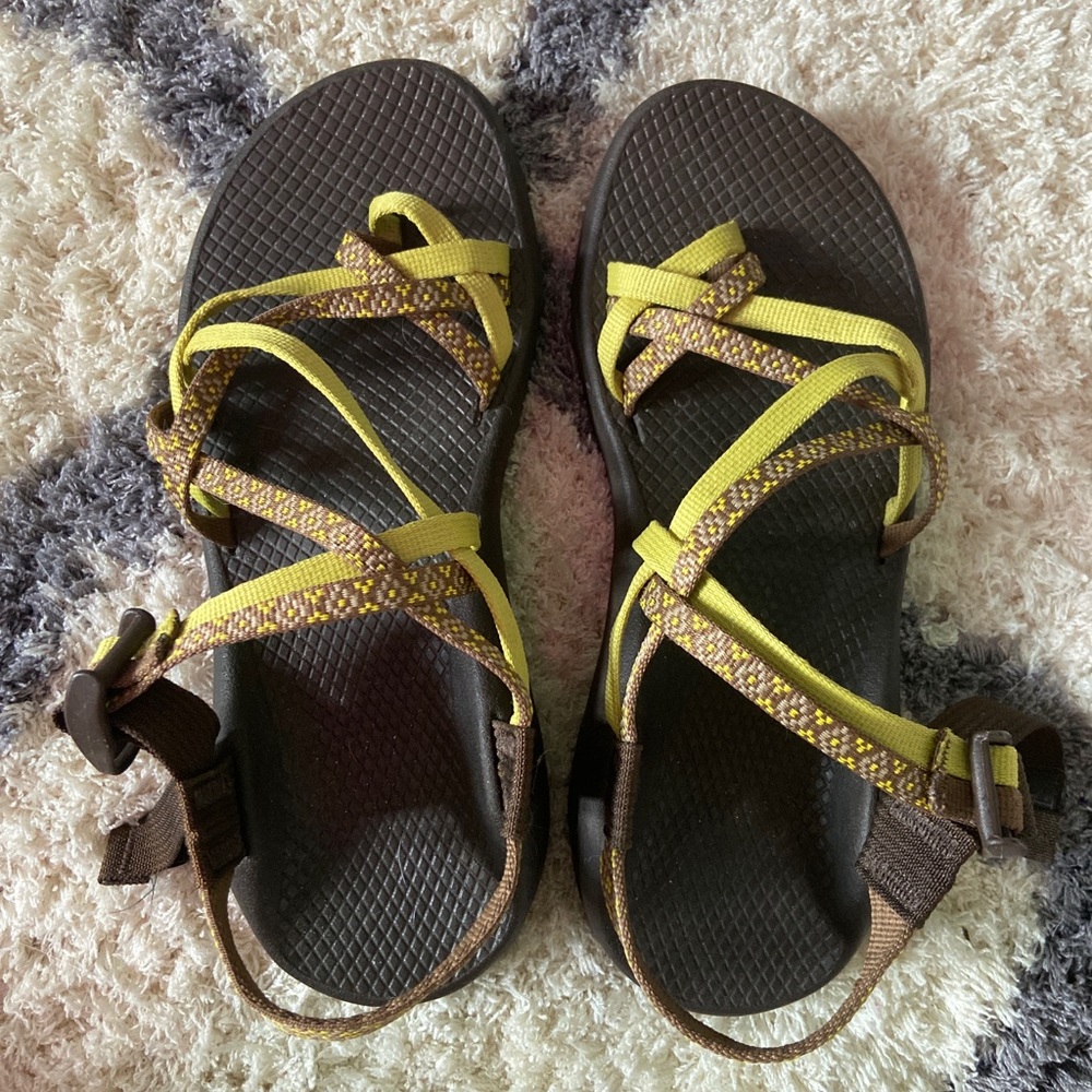 Lime green & Brown Chacos